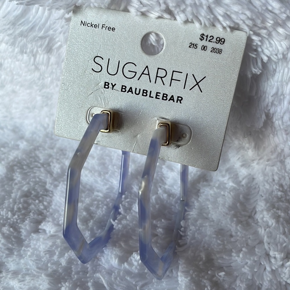 Sugarfix by Baublerbar Blue White Geometric Acrylic Hoop Earrings